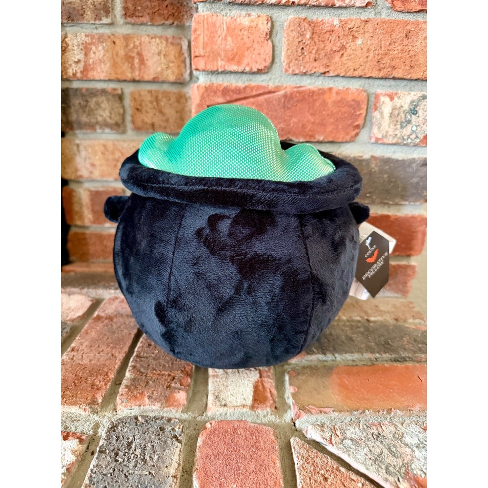 Halloween Cauldron Decorative Pillow Plush Black Green Bubbling Brew 9.5x9.75in
